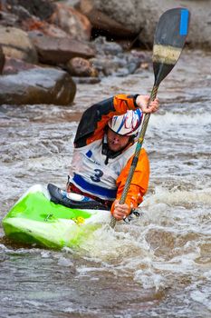 Competition of kayak freestyle on whitewater, Russia, Akulovka