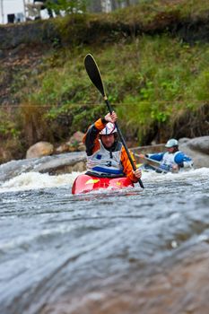 Competition of kayak freestyle on whitewater, Russia, Akulovka