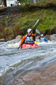 Competition of kayak freestyle on whitewater, Russia, Akulovka