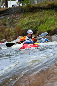 Competition of kayak freestyle on whitewater, Russia, Akulovka