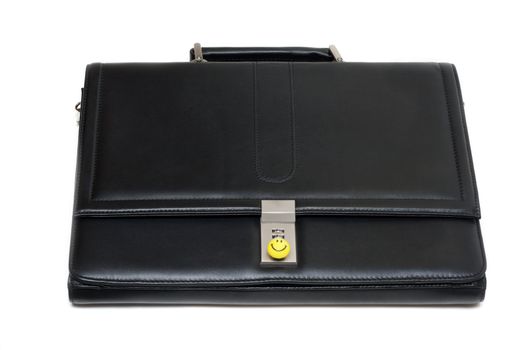 Black stylish leather briefcase with code lock and yellow smile