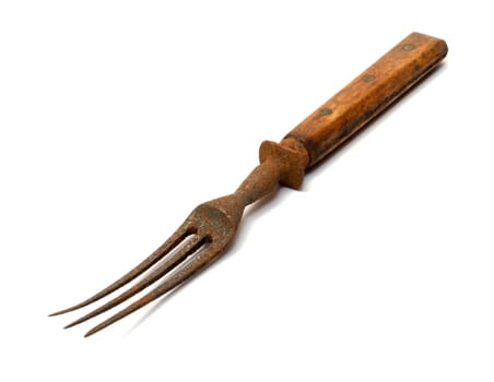 Old rusty fork on a white background.