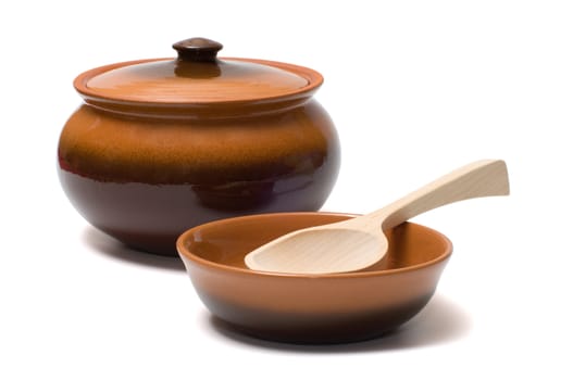 Brown ceramic ware on a white background.