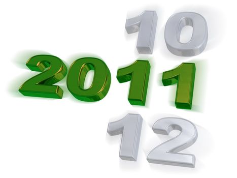 Green 2011 design with grey ten and eleven on white background