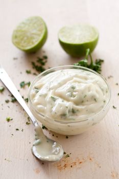 Home made mayonaise with lime and fresh parsley