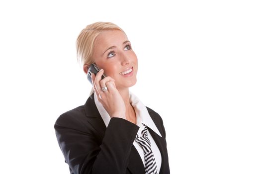 Pretty businesswoman talking on the phone looking happy