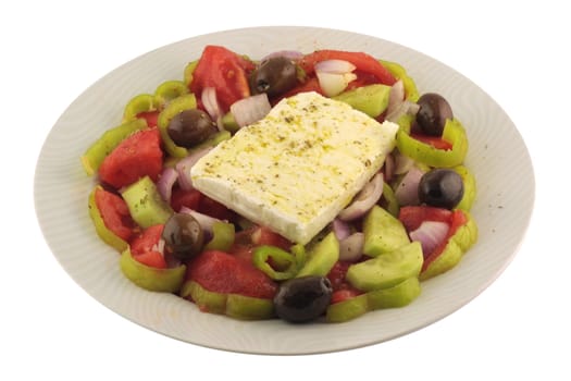 Greek salad isolated in white