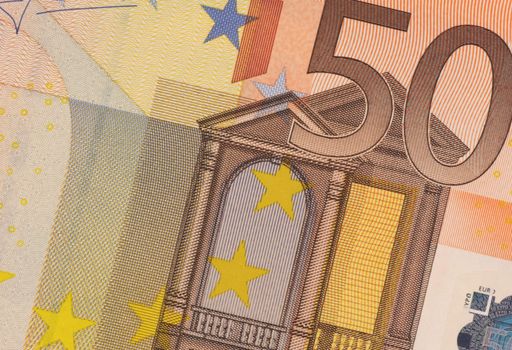Uncirculated fifty euro banknote diagonal close up