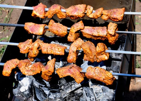 Delicious meat kebabs grilled up right for that perfect summertime evening meal.