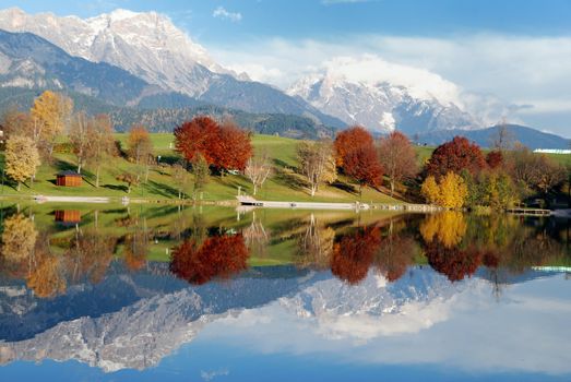 Lake Ritzensee in austria on a beautiful autumn day