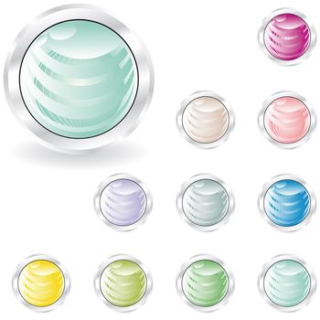 web buttons in pastel tint with sphere inside and metal looking ring 
