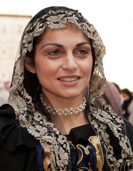 MDINA, MALTA - APR19 -  Noble woman during medieval reenactment in the old city of Mdina in Malta April 19, 2009