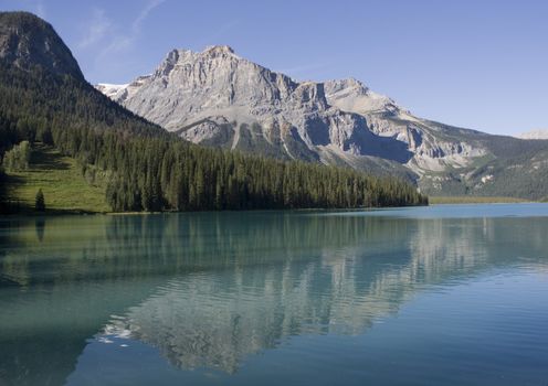 Emerald Lake in Yoho National Park with Rockies in the background