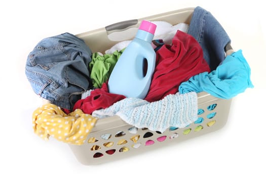 Laundry Basket With Clothing and Detergent Ready to Be Washed
