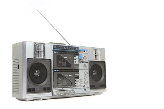 Vintage Boom Box Cassette Tape Player Isolated on White Background