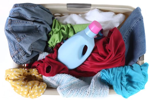 Top View of Laundry Basket Full of Dirty Clothing