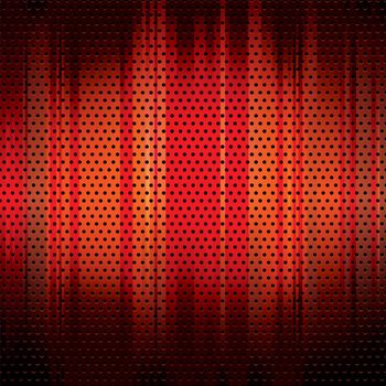 Red grunge metal background with round holes and copyspace