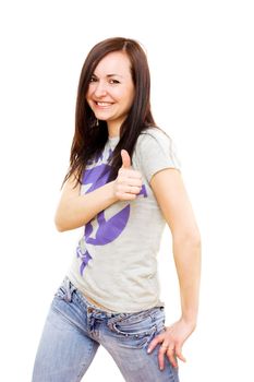 Successful happy young woman isolated on white background, focus on face