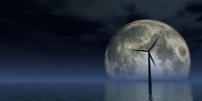 windmill at the ocean and full moon - 3d illustration