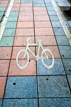 This is a bicycle way sign in footpath Bangkok Thailand