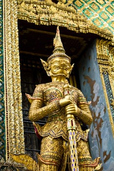 Giant stand around pagoda of thailand at wat prakeaw