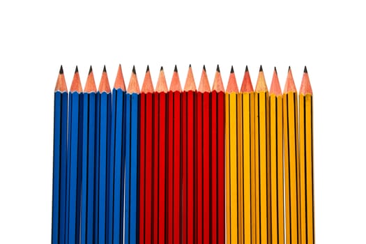 Pencils Blue Red and Yellow Isolated on White Background