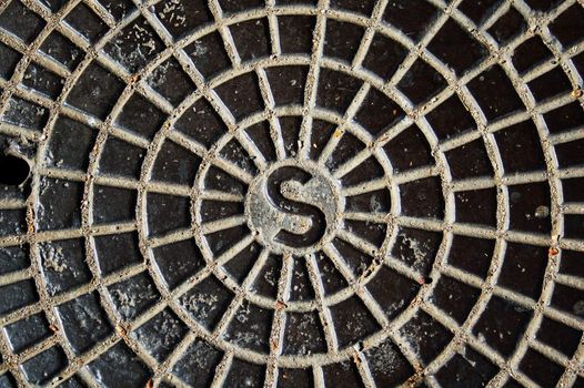 web Patterns on an iron manhole cover