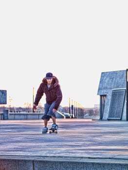 Modern day skateboarder lining up for a jump - Enhanced Digitally