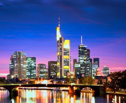 Frankfurt's skyline after sunset
