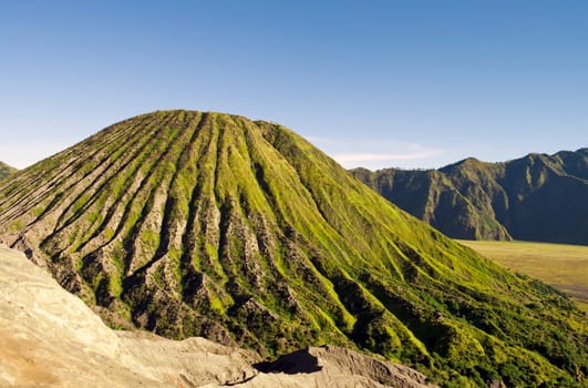 Green active volcano in the morning, Indonesia Bromo Park site