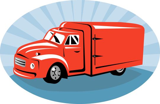 illustration of a Delivery or camper van viewed from side done in retro style