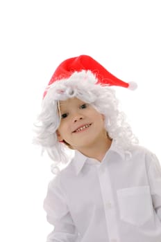 The child in a hat santa claus isolated on white background