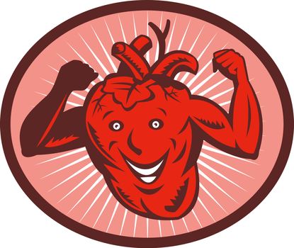 illustration of a Happy and healthy  heart flexing its muscle