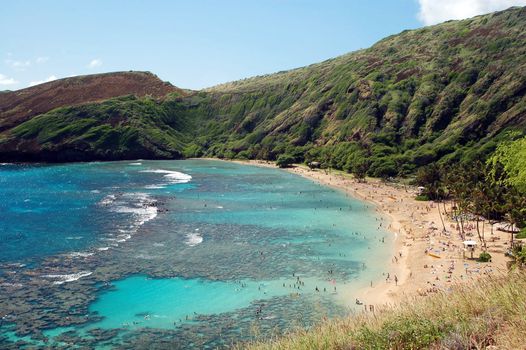 Aerial view of Hanauma Bay Reef Honolulu Hawaii USA