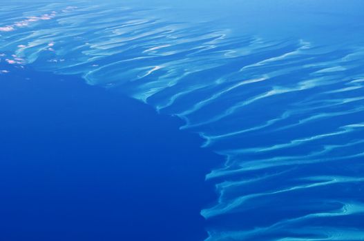 Aerial view of the Atlantic Ocean around The Bahamas.