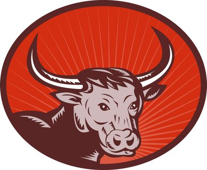 illustration of a texas longhorn bull set inside a circle
