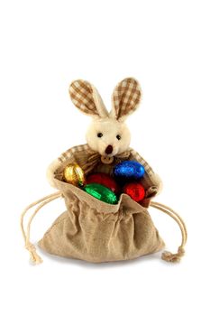 Easter bunny with bags full of gifts