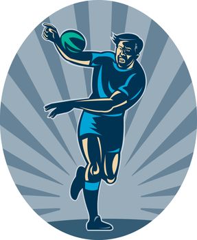 illustration of a Rugby player running with ball and passing