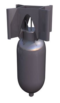 3d render of a bomb falling viewed from side angle isolated on white