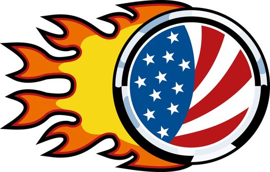 illustration of an american flag set inside metallic ring on fire