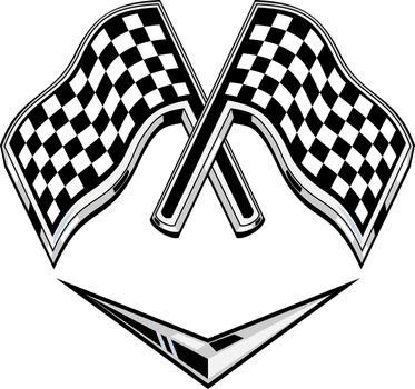 illustration of two metallic racing checkered flag crossed with chevron