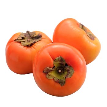 Persimmons, groups of orange color fruit isolated on white background.