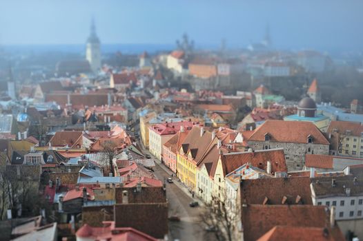 Roofs in the medieval capital in Europe. Top View