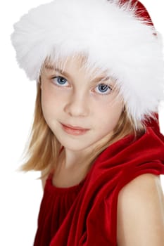 Portrait of the teenager in a New Year's cap close up