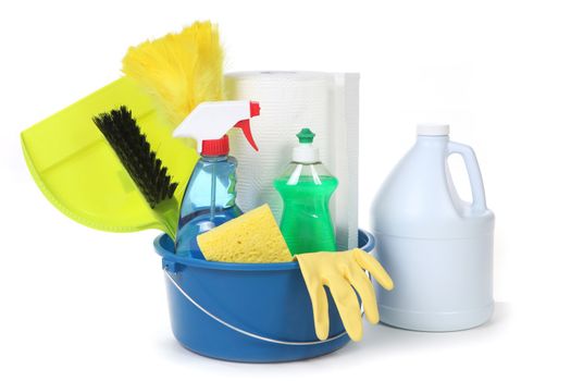 Cleaning Supplies for the Household on White Background