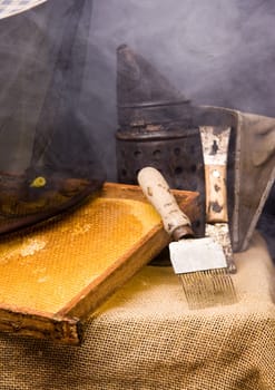 Basic attributes of every beekeeper imieszczone on a black background in studio