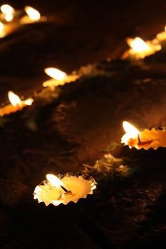 Beautiful candles traditionally lit during Diwali festival in India.