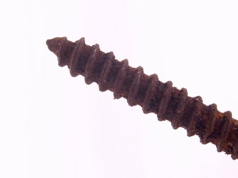 Old rusty screw on a white background.