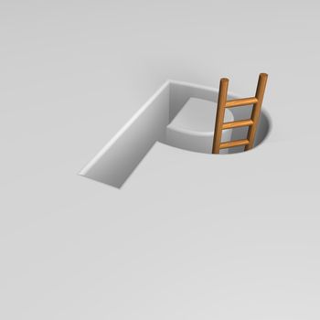 uppercase letter p shape hole with ladder - 3d illustration