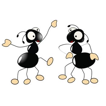 Two happy little ants dancing